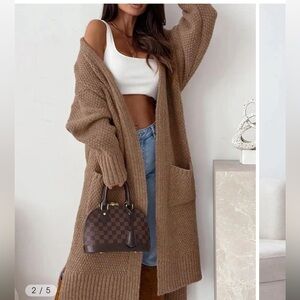 Knit Hooded Cardigan Sweater Khaki Sz M